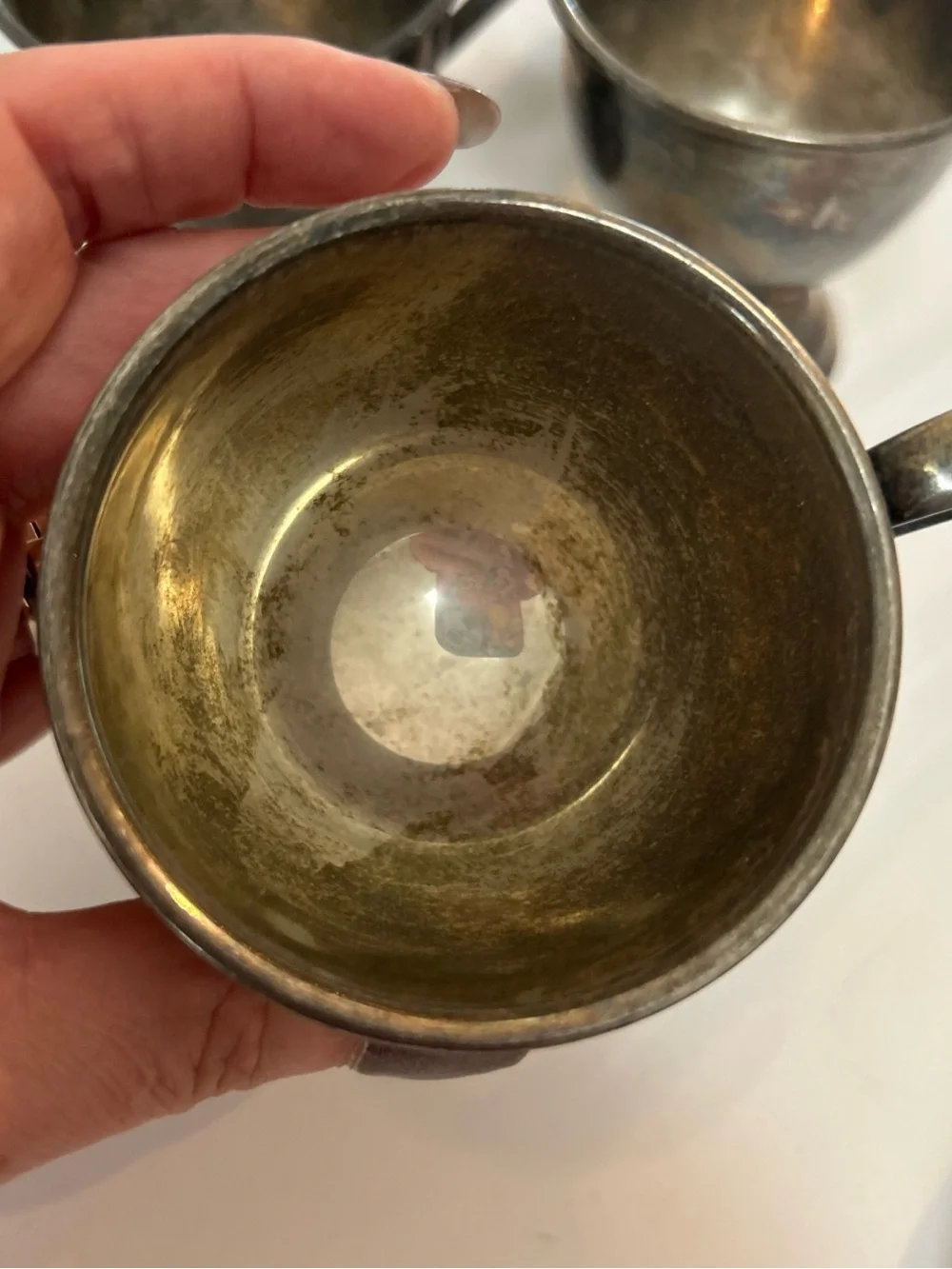 Vintage Nickel Silver EP Footed Japan Tea Cups Set of 7 Antique Serving-ware